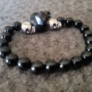 Genuine black onyx skull bracelet